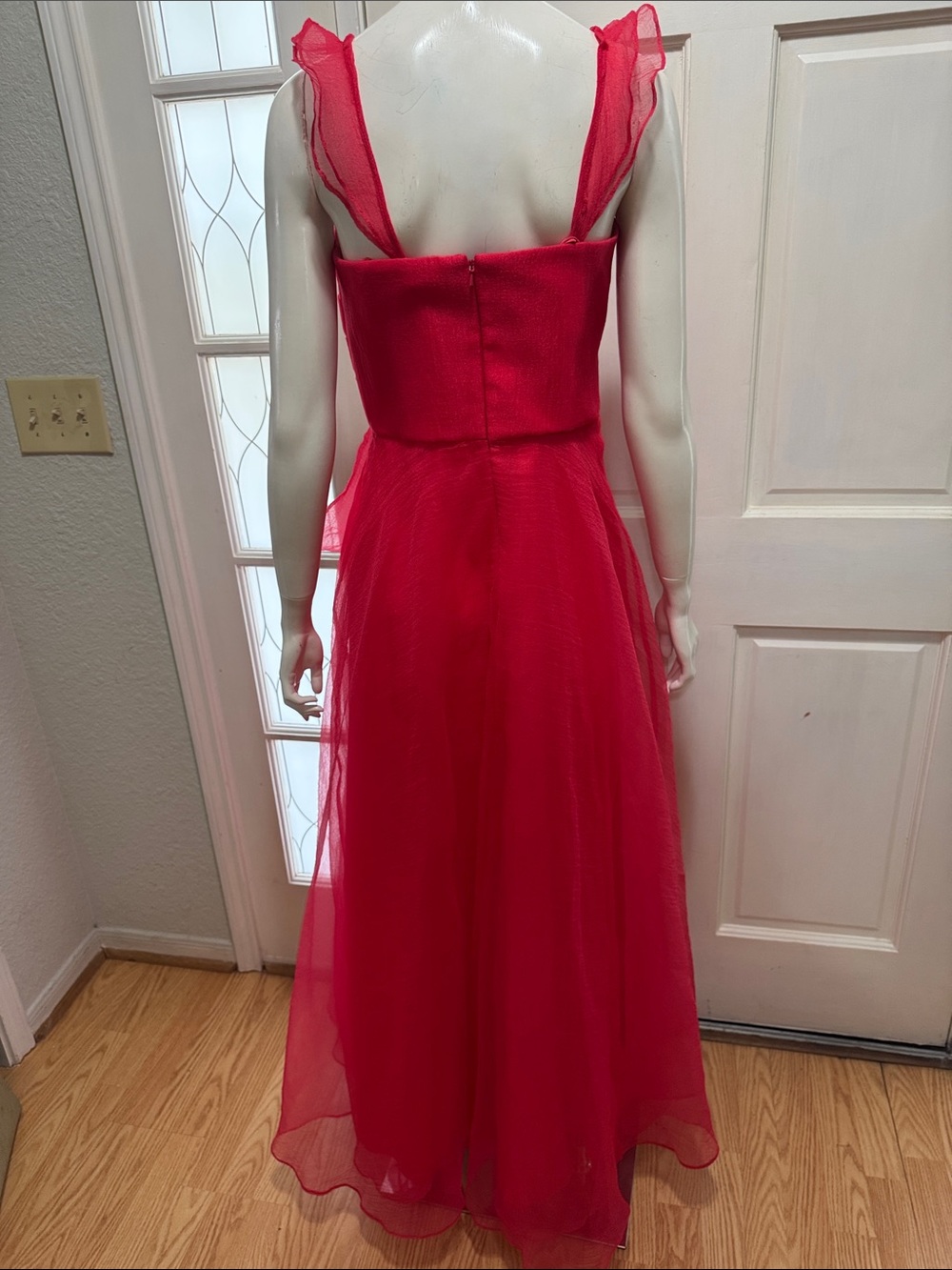 THeIA Teresa Strapless Draped Gown Red Ruffled Strap Evening Dress Size 8 - Picture 13 of 16